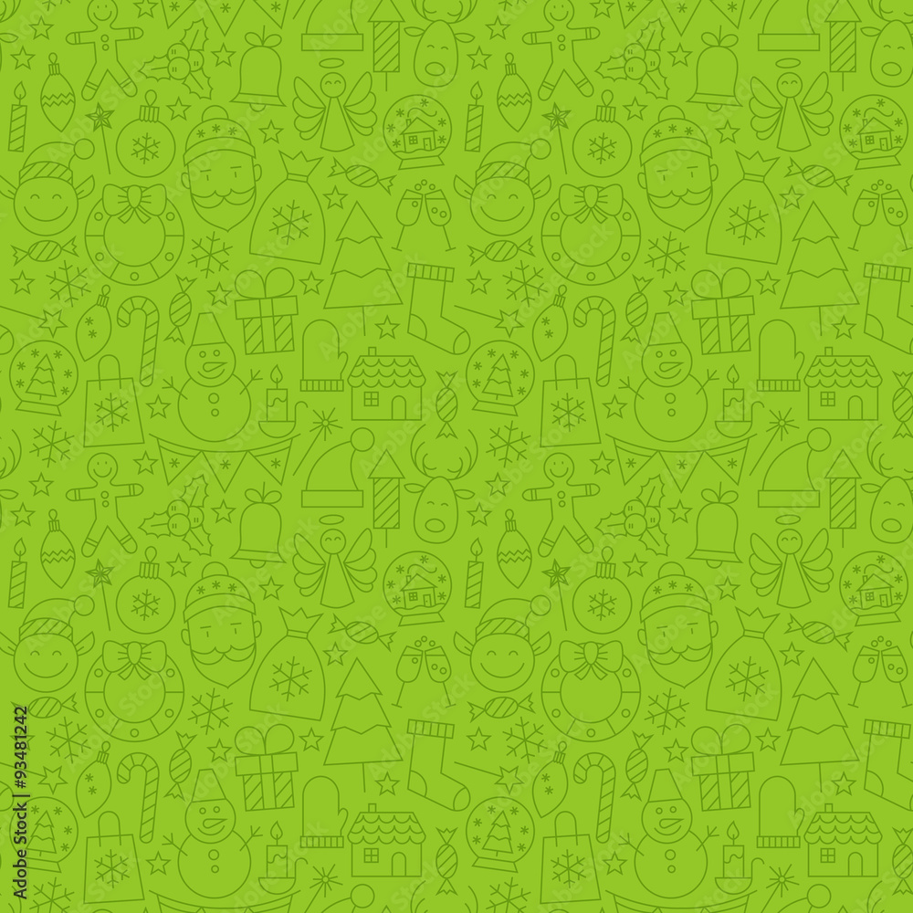 Thin Line Happy New Year Seamless Green Pattern