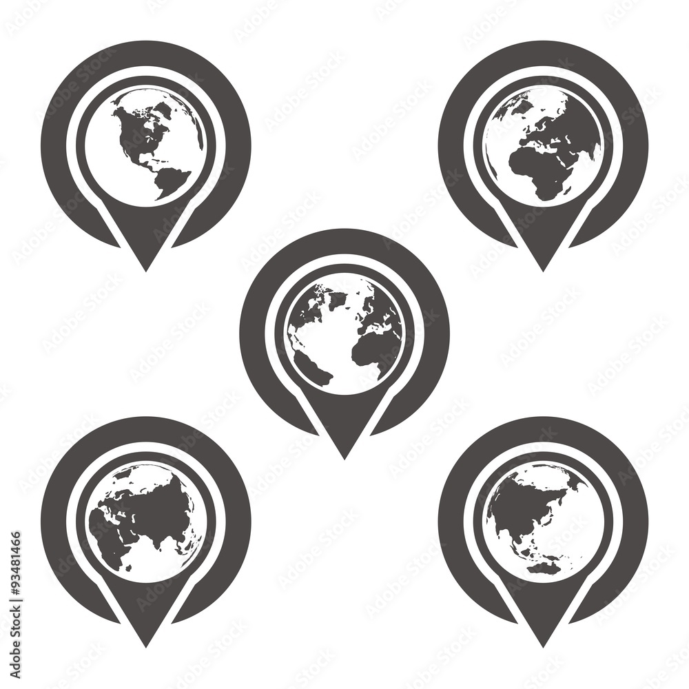 Planet Earth and map pins icon. Earth globe Modern graphic elements	