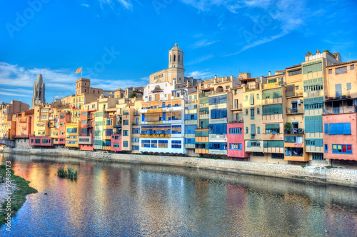 Colorful houses on the river Onyar, Girona.