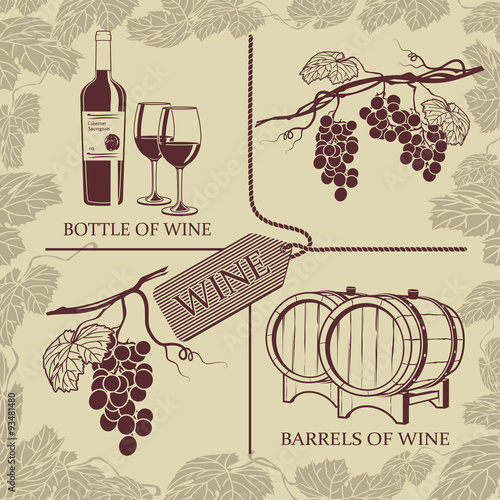 Set symbols on the theme of grapes, red wine and winemaking