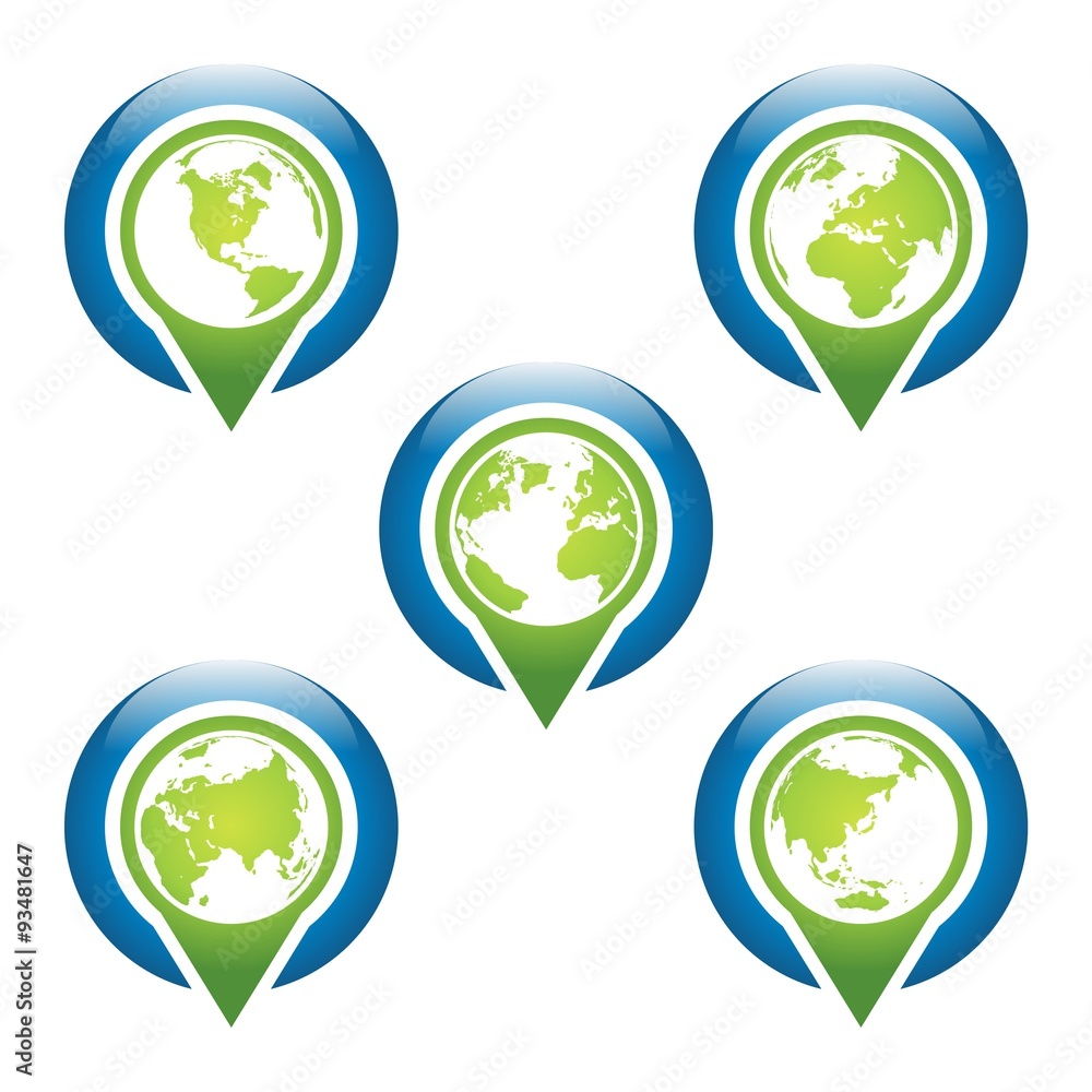 Planet Earth and map pins icon. Earth globe Modern graphic elements Planet Earth and map pins icon. Earth globe Modern graphic elements