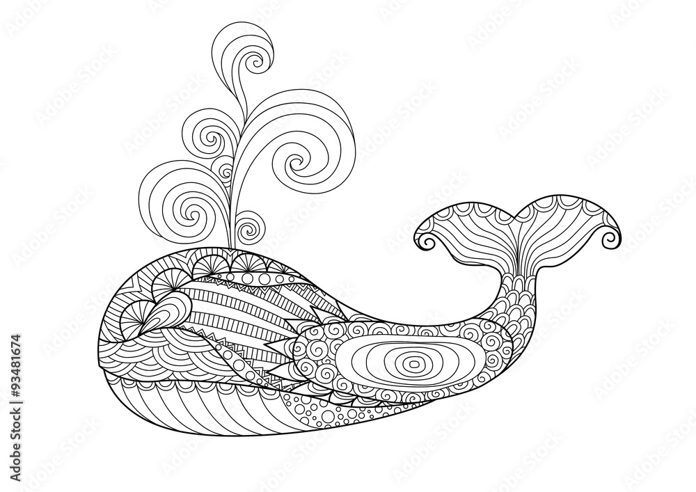 Obraz premium Ręcznie rysowane styl zentangle wieloryba do kolorowania strony, efekt projektu koszulki, tatuaż z logo i tak dalej.