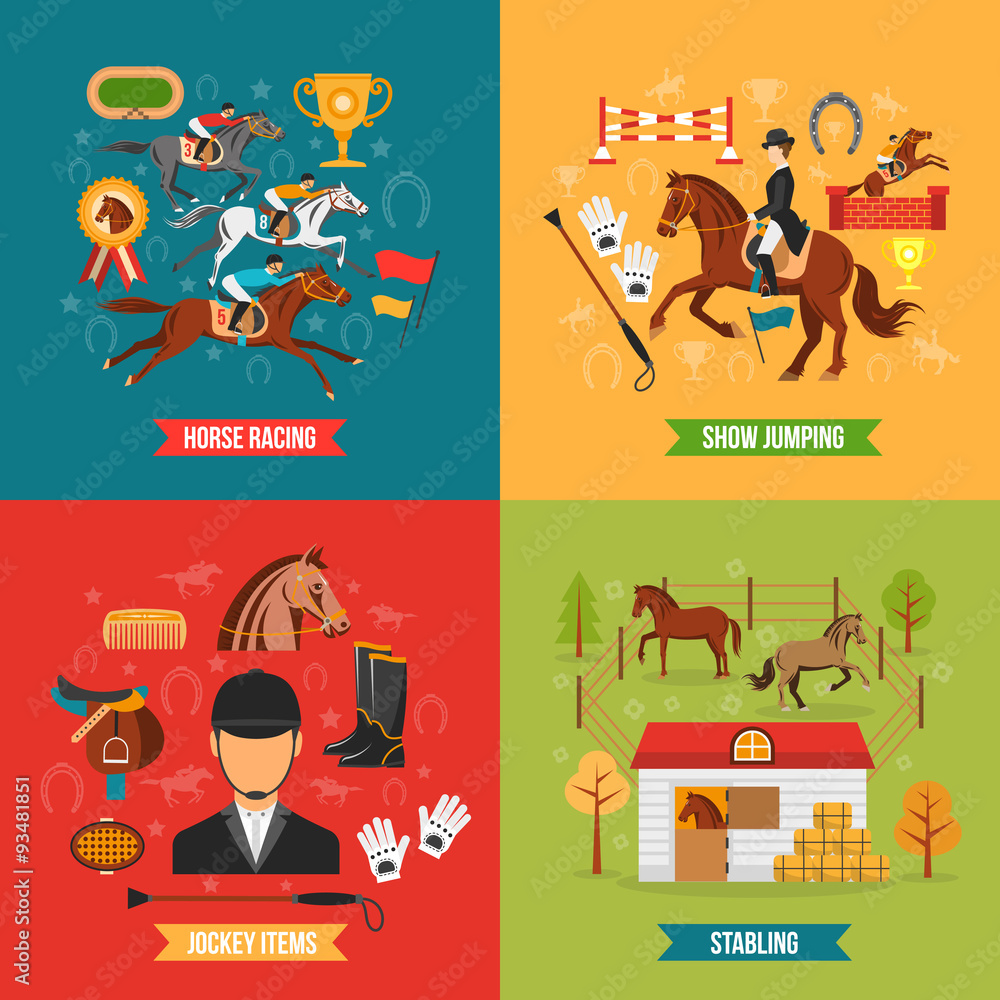 Fototapeta premium Horse Riding Design Concept Set 