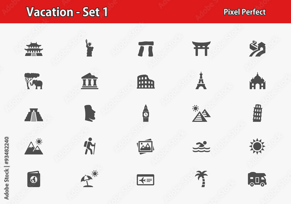 Vacation Icons. Professional, pixel perfect icons optimized for both large and small resolutions. EPS 8 format.