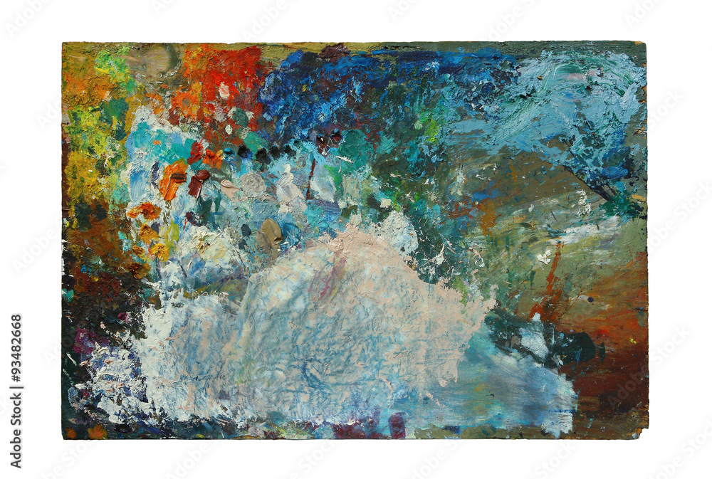 Fototapeta premium Artistic palette with color oil paints - isolated object on white background
