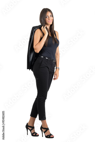 Business woman holding jacket over the shoulder isolated