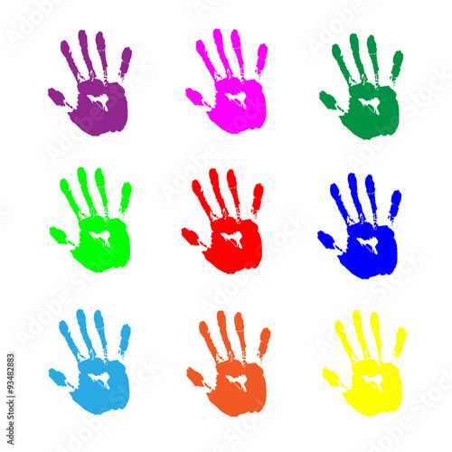colorful hand prints on white background vector seamless pattern