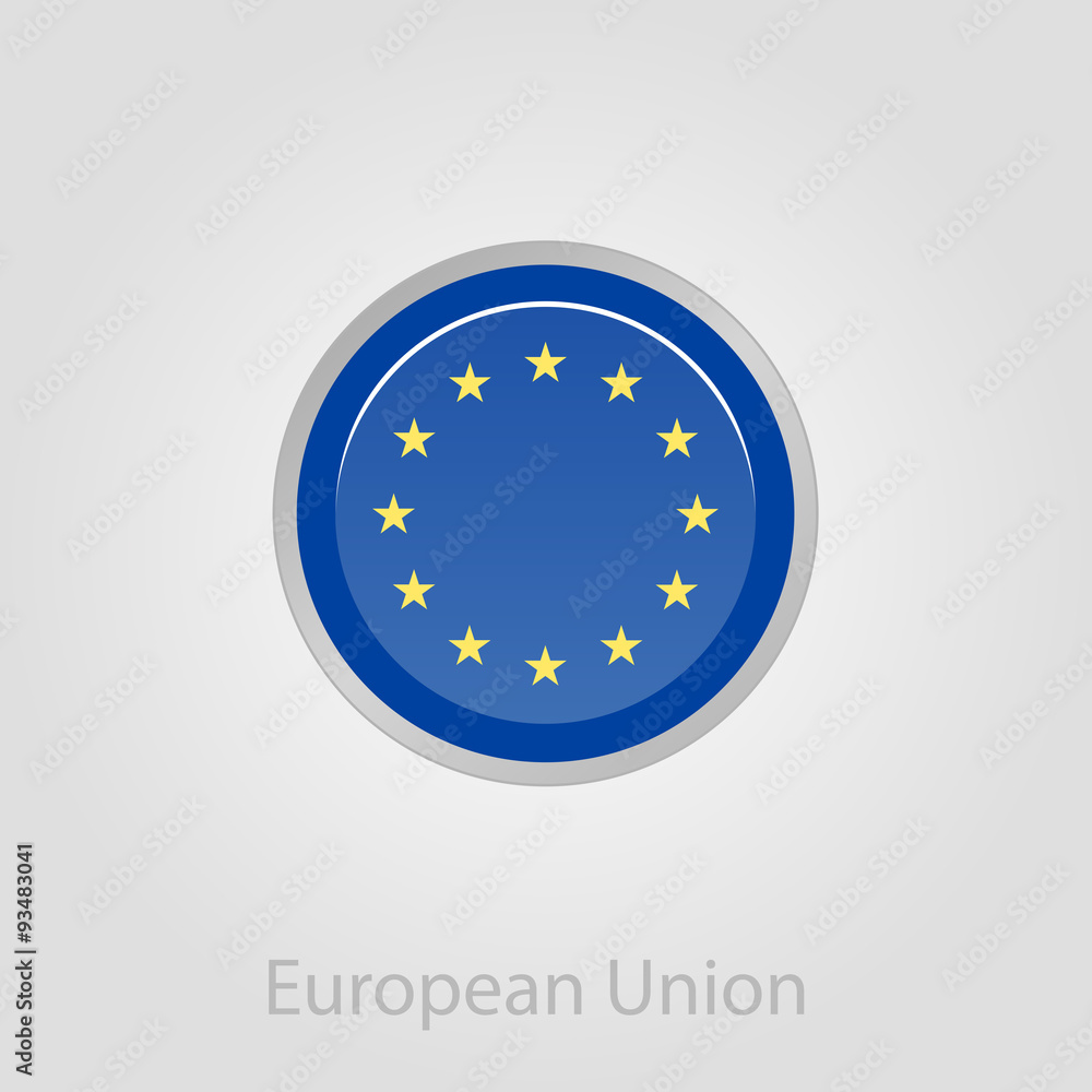 European Union flag button, vector illustration