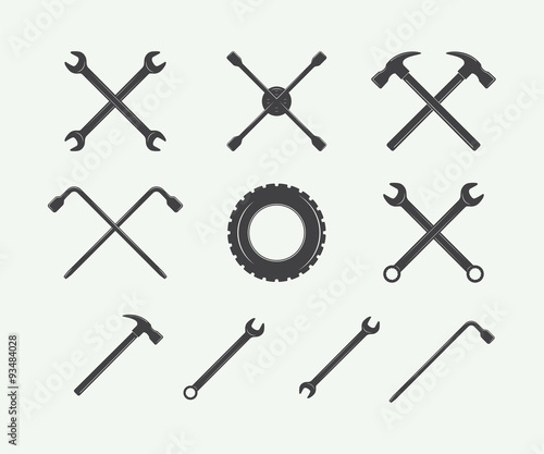 Vintage mechanic label, emblem, logo and design elements