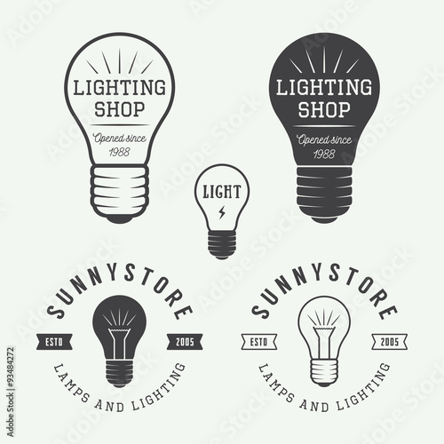 Set of vintage lamps and lighting logo, emblems, badge and desig