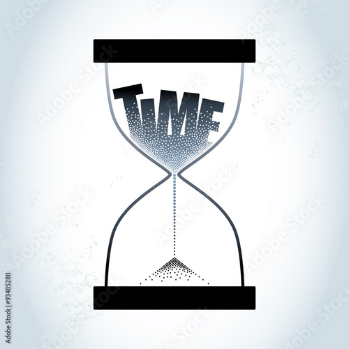 Time concept with hourglass and decreasing sand on the textured gray background