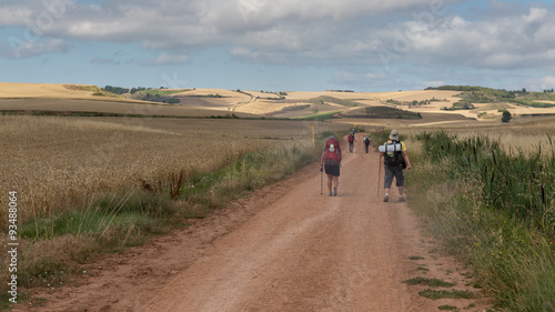 Pilgrims on their way to Santiago de Compostela near Ciruena photo