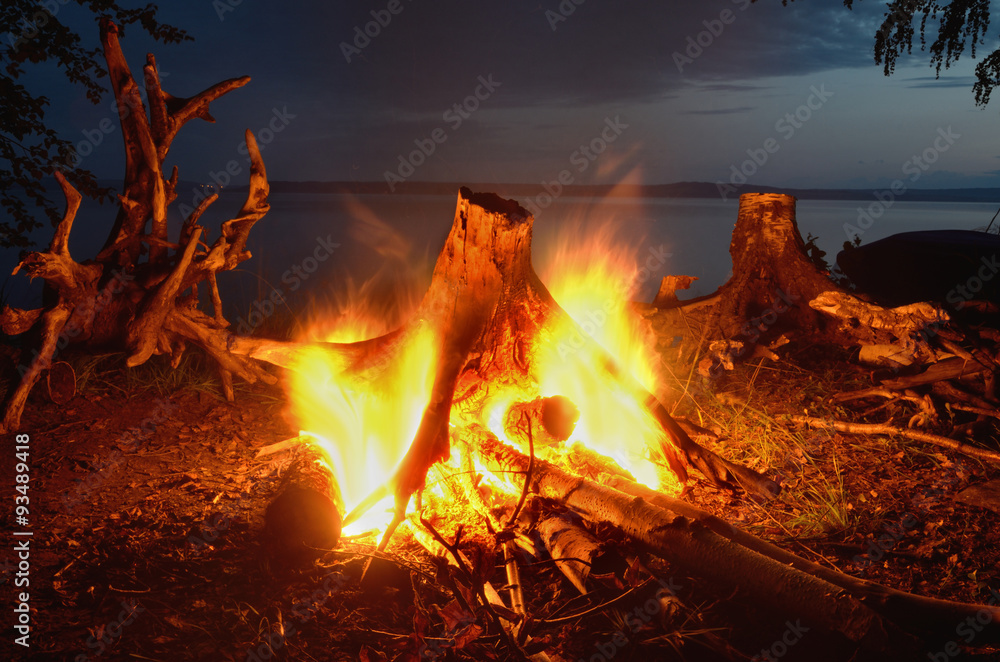 night bonfire on the river