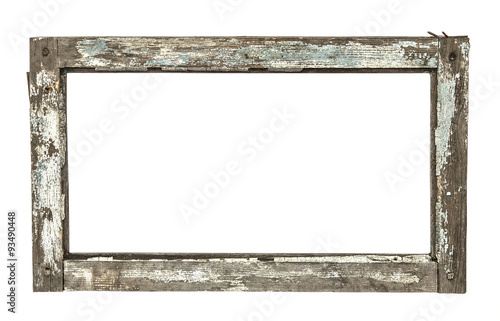 Very old grunged wooden window frame isolated in white
