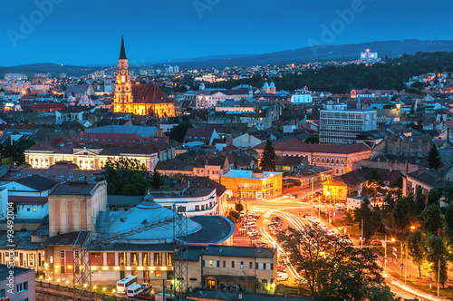 Old city of Cluj-Napoca night scene