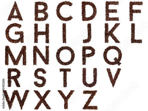 Alphabet out of coffee beans