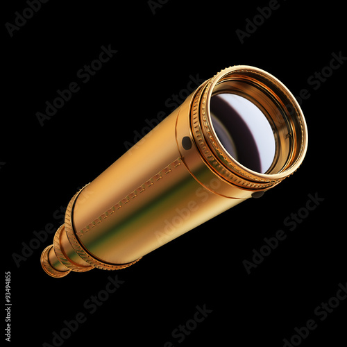 Illustration of a gold spyglass. Isolated