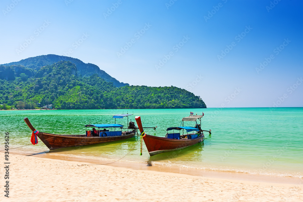 Long boat and tropical beach, Thailand