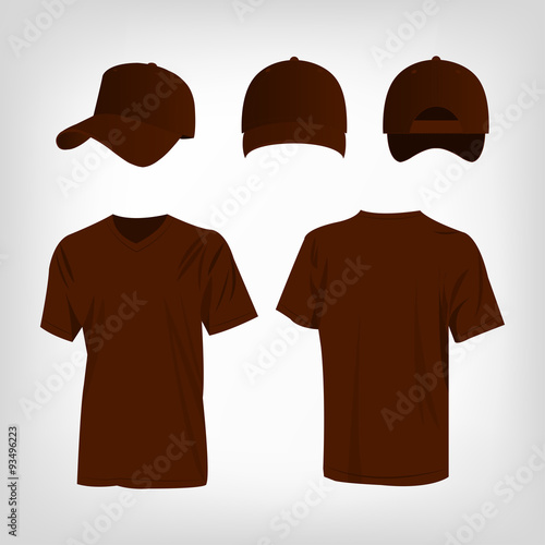 Sportswear brown t-shirt and brown baseball cap vector set