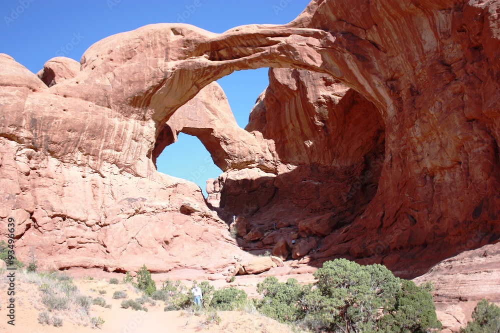 Hike to the Double Arch at the Arches National Park, Utah USA
