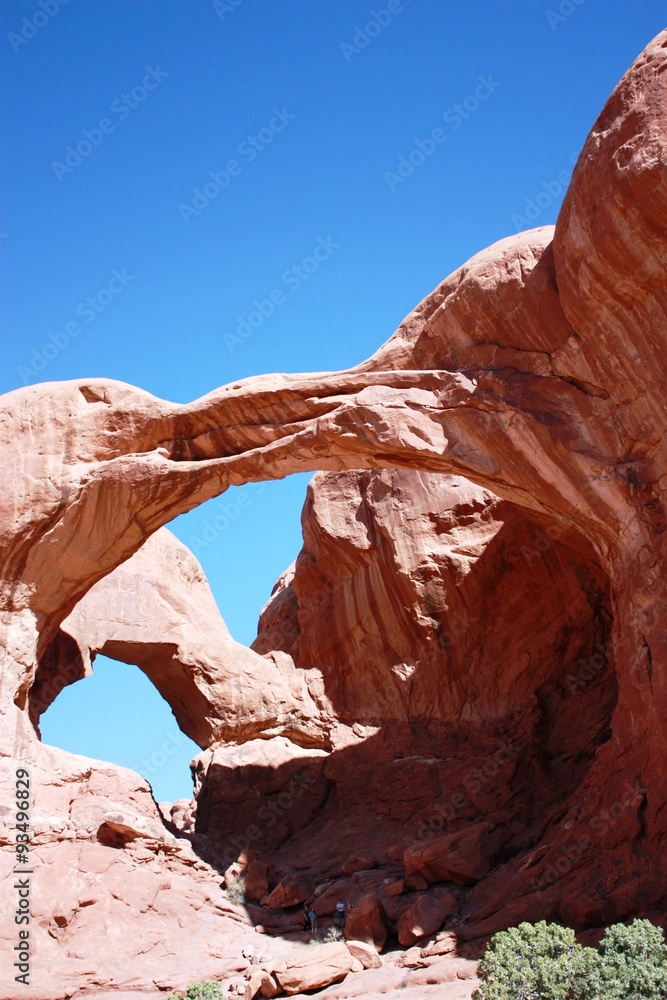 Hiking to the Double Arch at the Arches National Park in Moab, Utah 