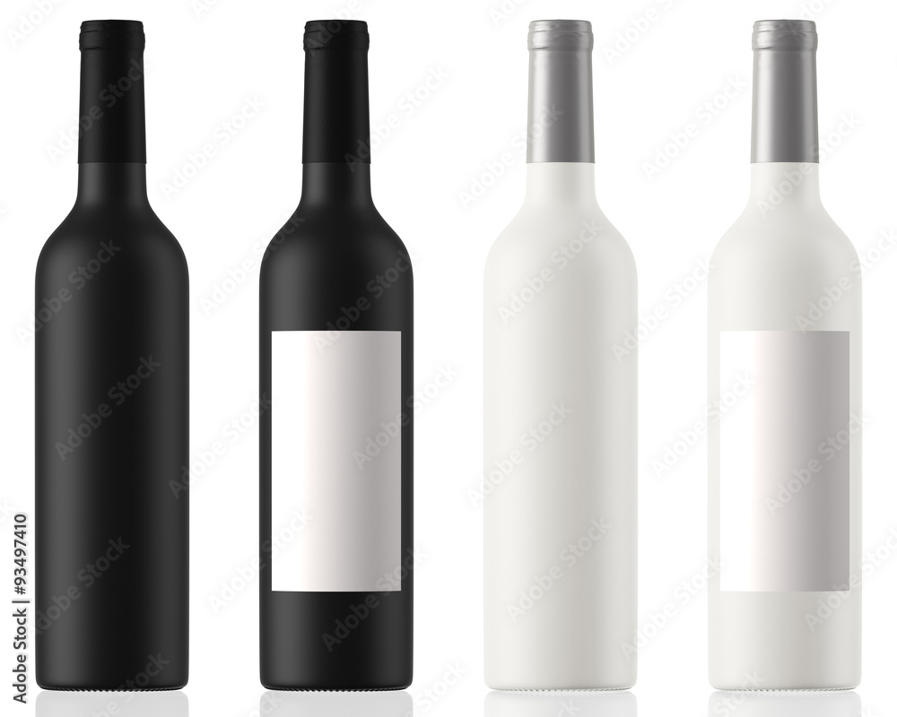 Black and white wine bottles clean and with labels isolated ...