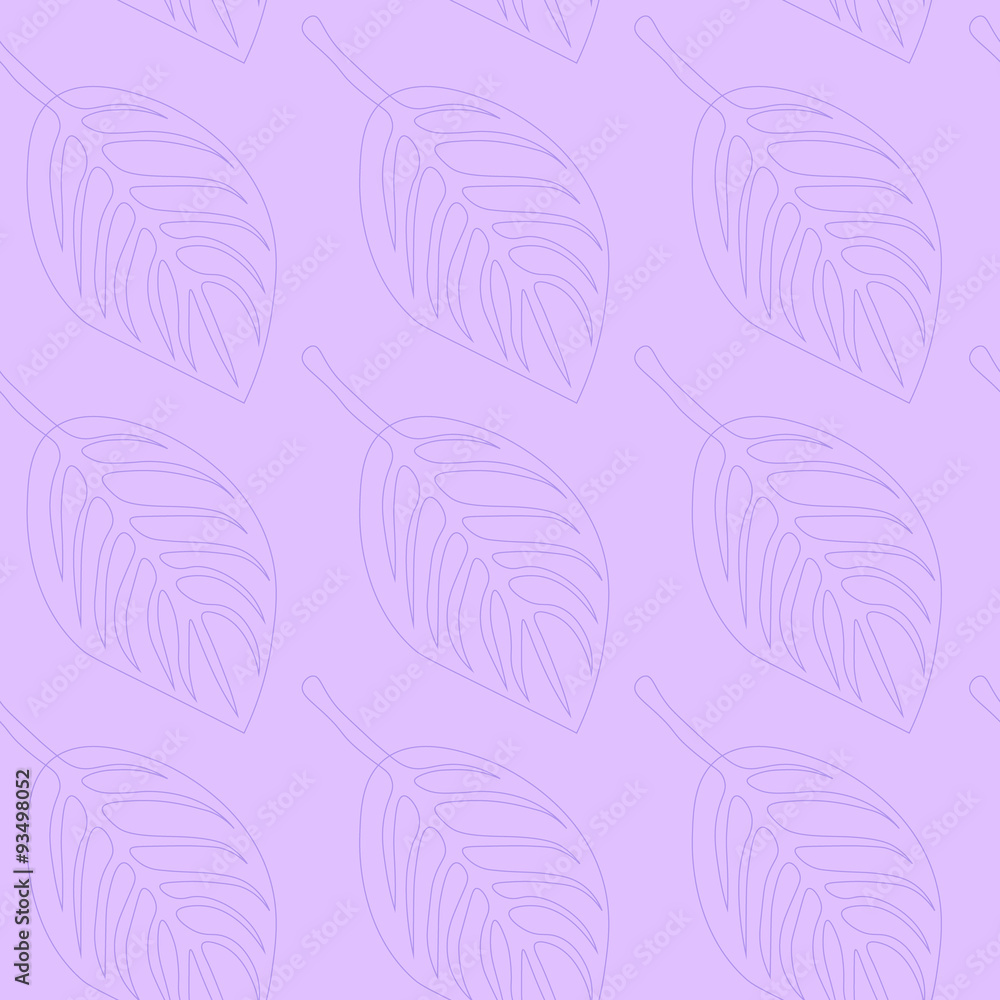 Seamless pattern with leaves on purple background, vector