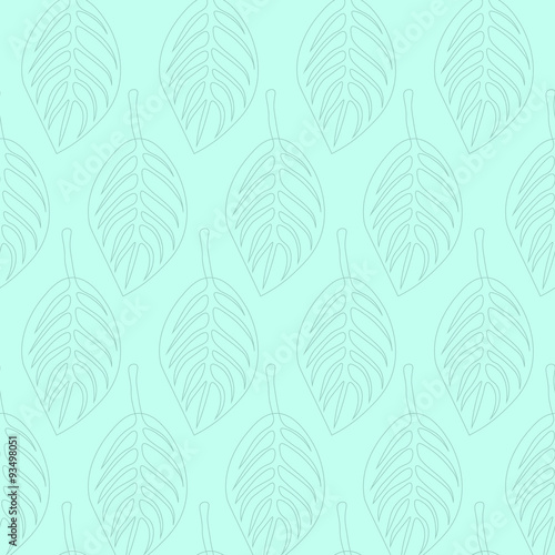 Seamless pattern with gray leaves on turquoise background  vector