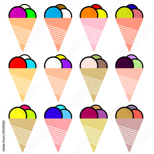 ice cream waffle set vector in colorful