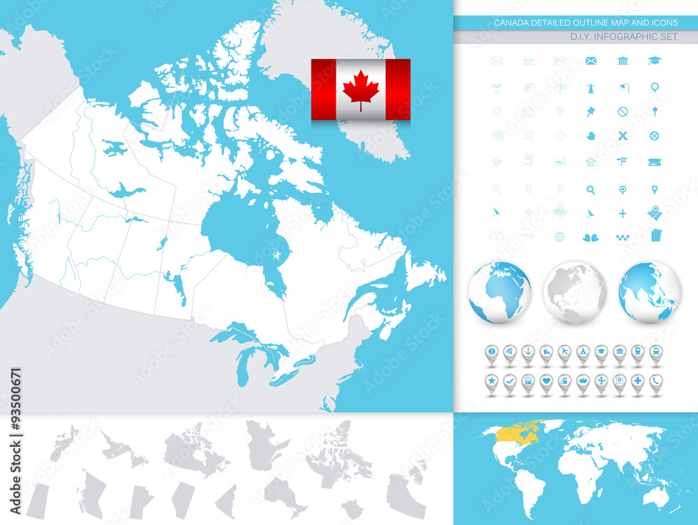 Obraz premium Canada detailed outline map and icons