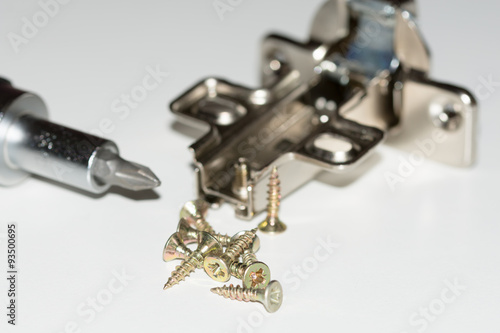 Screwdriver with screws and metal hinges