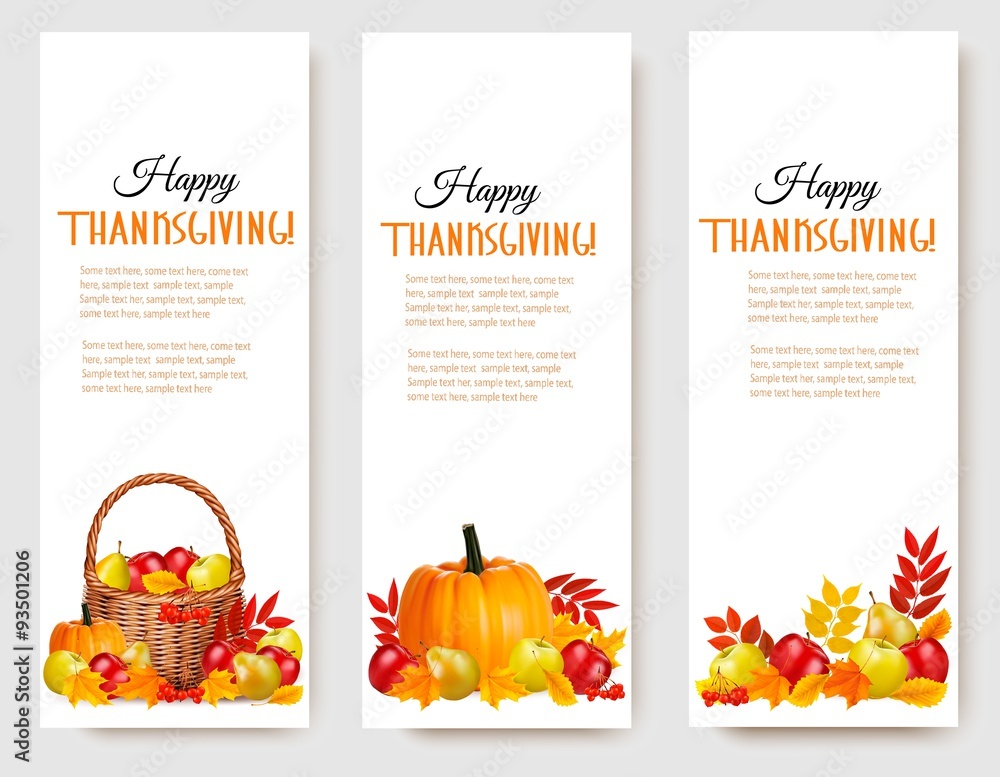Fototapeta premium Three Happy Thanksgiving Banners. Vector.