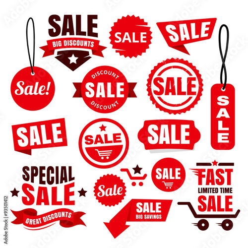 Red Discount Sale Tags, Badges And Ribbons