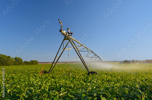 Farm Pivot Irrigation System Waters a Farmer's Crop