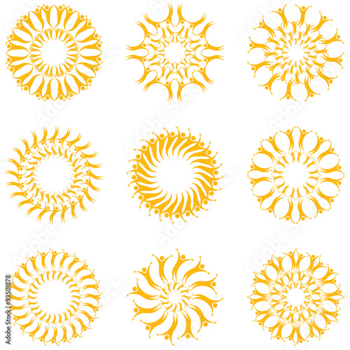 Solar people. Set symbols of the sun.