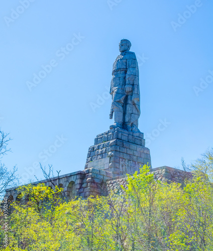 statue of soviet soldier situated on the top of bunarjik hill in bulgarian city plovdiv is called alyosha. photo
