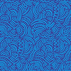 Blue Doodle Lines Seamless Pattern