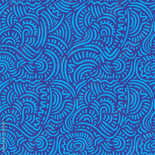 Blue Doodle Lines Seamless Pattern