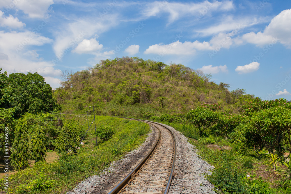 Railway in sunny day, Thailand. It is classical railway.