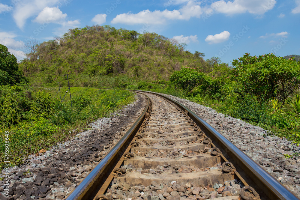 Railway in sunny day, Thailand. It is classical railway.