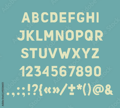 Type letters, numbers and punctuation marks Hand drawin alphabet