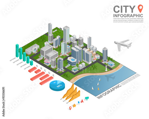 Set of isometric city infographic, vector