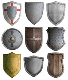 various knight shields set isolated