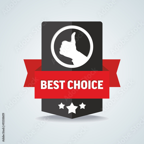 Best choice badge with red ribbon. Vector illustration.