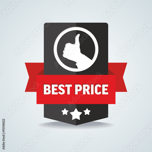Best price badge with red ribbon. Vector illustration.