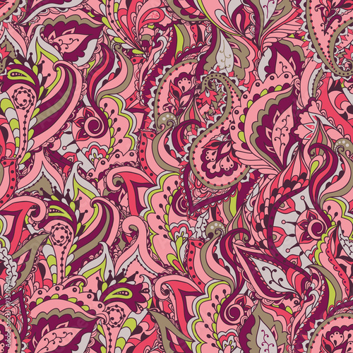 Floral paisley vector colorful ornate seamless pattern
