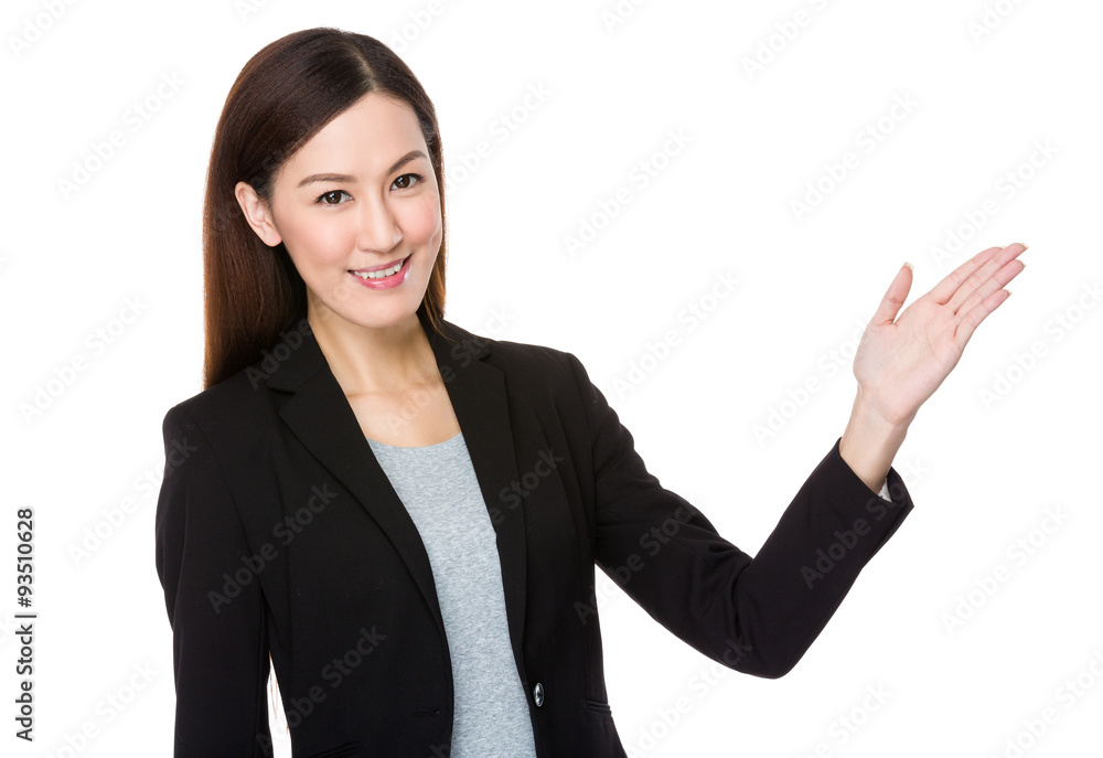 Young Businesswoman with open hand palm Young Businesswoman with open hand palm
