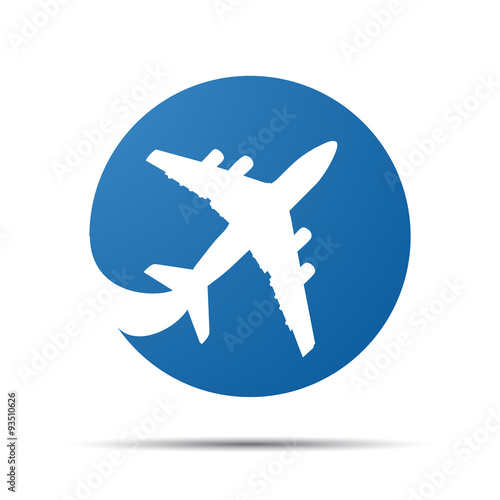 blue flat airplane pictogram on a white background