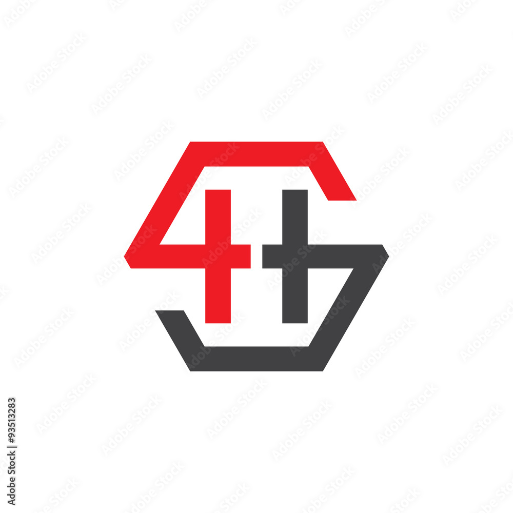 Fototapeta premium HS or SH letters, red hexagon S logo shape