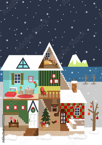 House cutaway and decoration on Christmas day